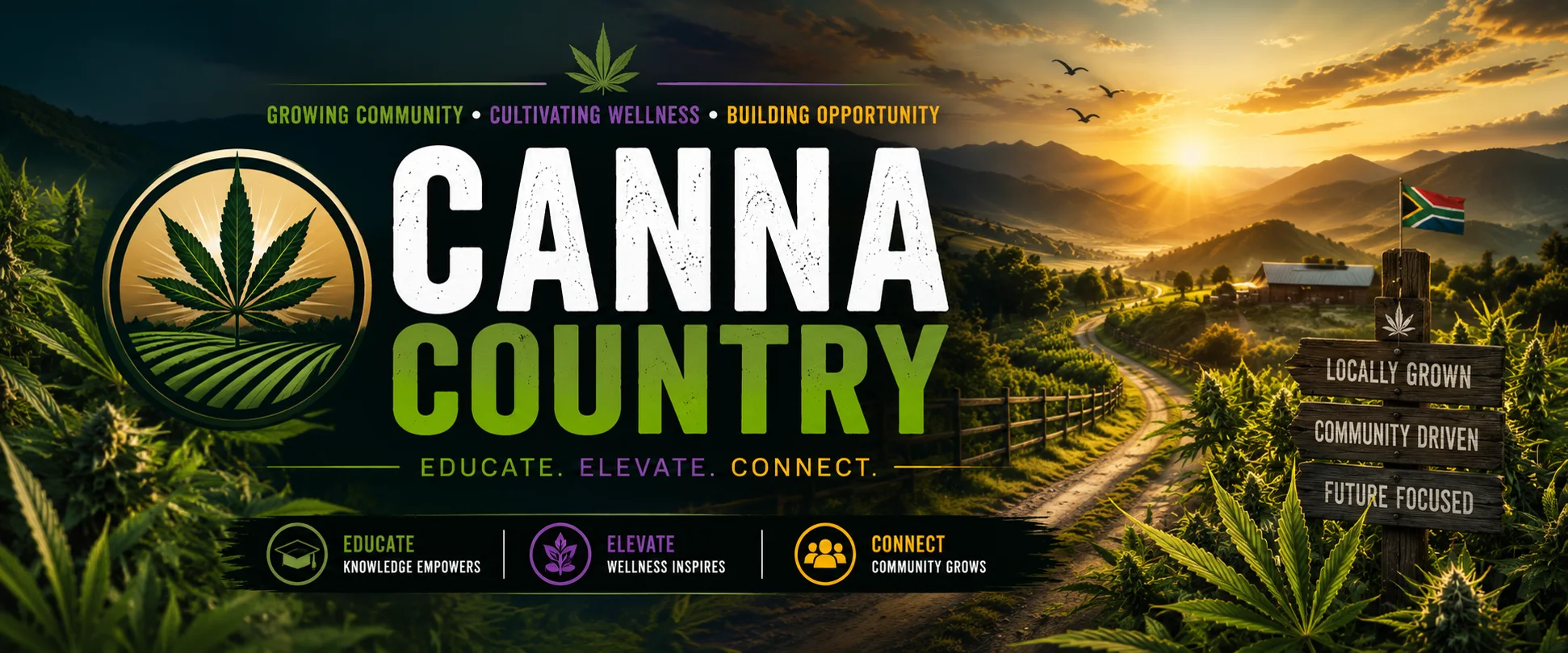 Canna Country landscape across South African farmland at golden hour